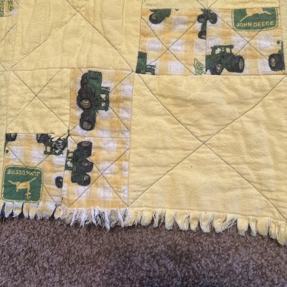 Vintage Handmade John Deere Tractor Baby Toddler Lap Patchwork Rag Quilt 60 X 46